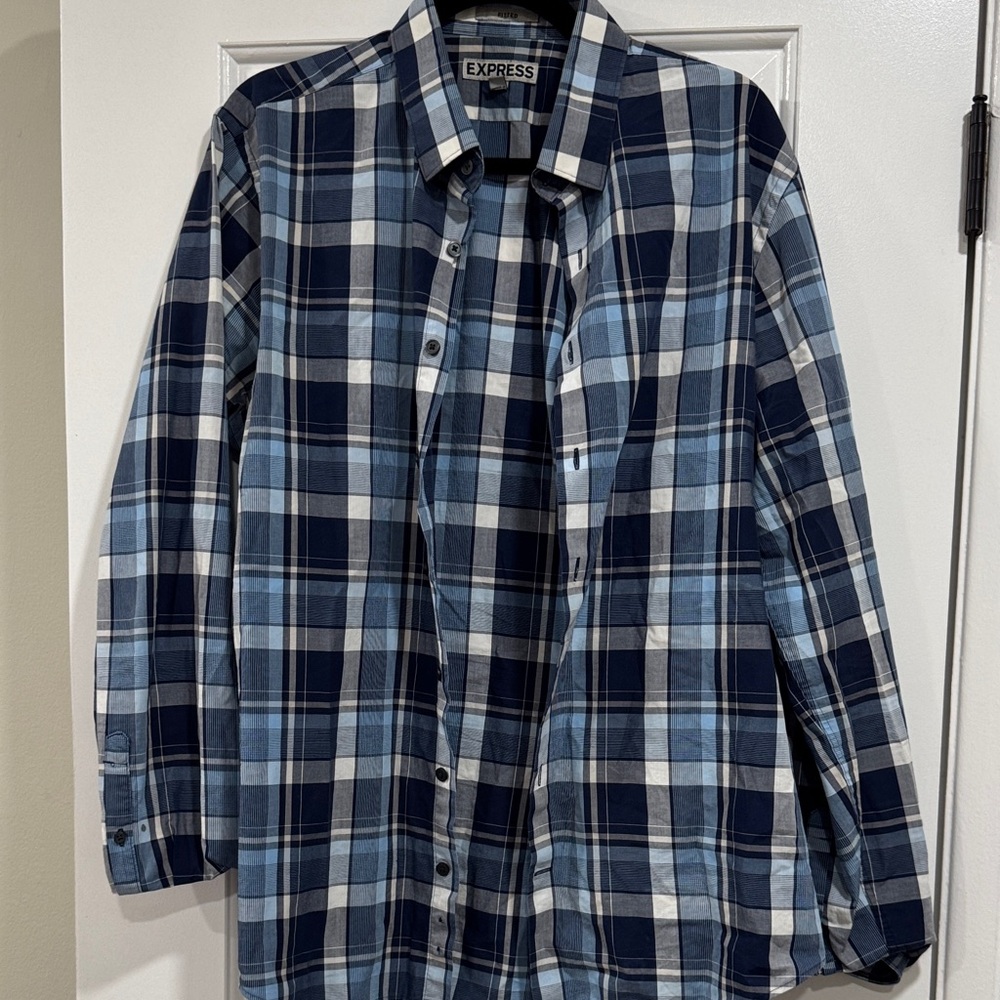 Express Navy and Light Blue Checkered Shirt